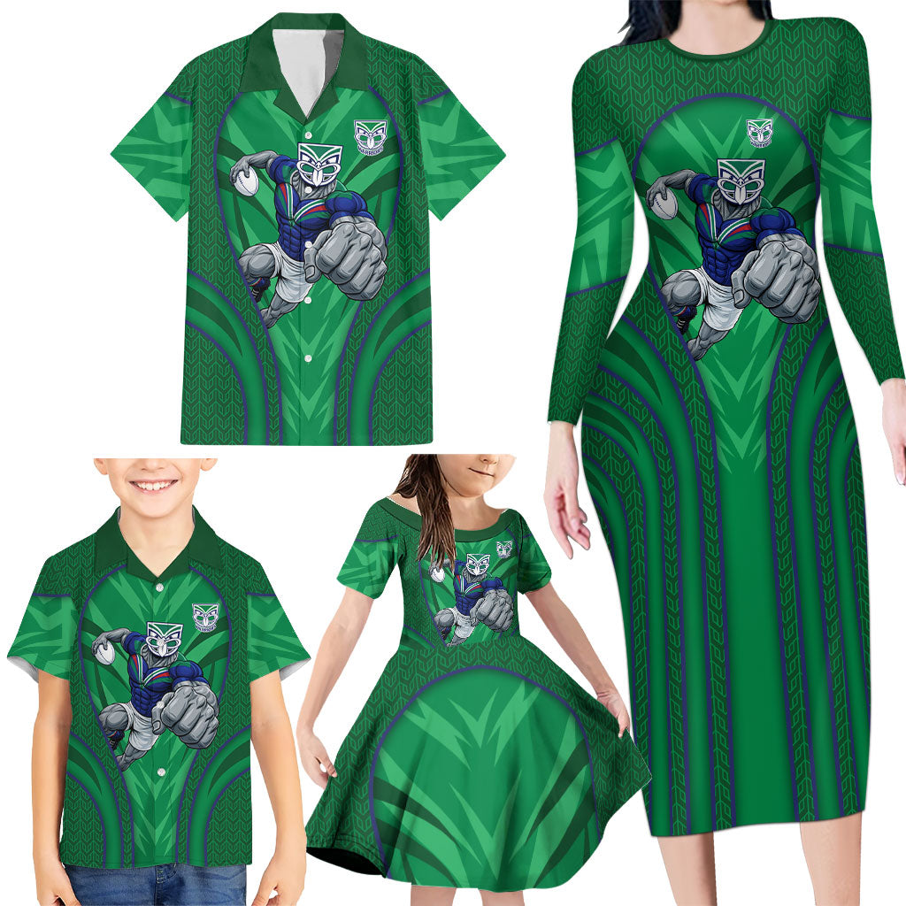 New Zealand Warriors Rugby Mascot Family Matching Long Sleeve Bodycon Dress and Hawaiian Shirt Australian Rugby Culture - Tribal Inspired Warrior