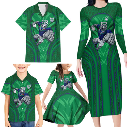 New Zealand Warriors Rugby Mascot Family Matching Long Sleeve Bodycon Dress and Hawaiian Shirt Australian Rugby Culture - Tribal Inspired Warrior