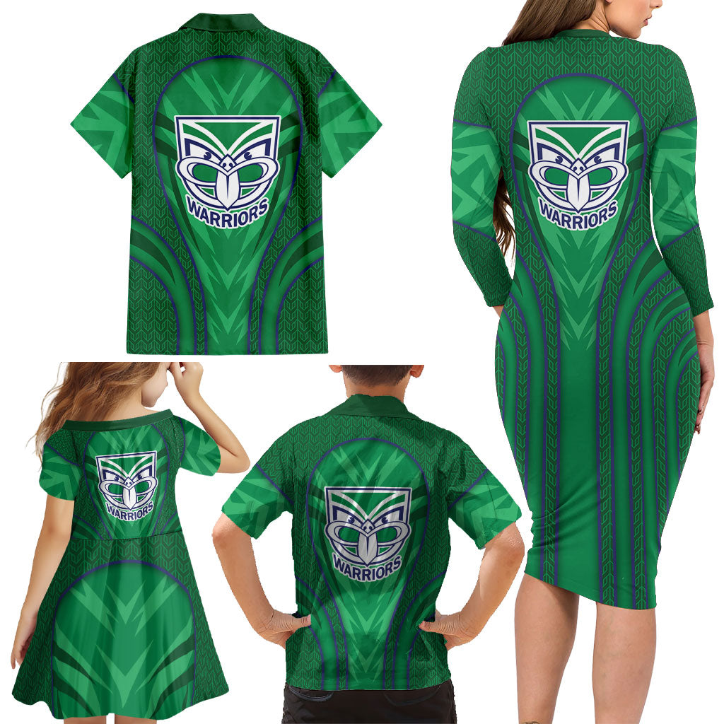New Zealand Warriors Rugby Mascot Family Matching Long Sleeve Bodycon Dress and Hawaiian Shirt Australian Rugby Culture - Tribal Inspired Warrior