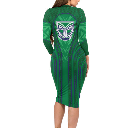 New Zealand Warriors Rugby Mascot Family Matching Long Sleeve Bodycon Dress and Hawaiian Shirt Australian Rugby Culture - Tribal Inspired Warrior
