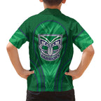 New Zealand Warriors Rugby Mascot Family Matching Off The Shoulder Long Sleeve Dress and Hawaiian Shirt Australian Rugby Culture - Tribal Inspired Warrior