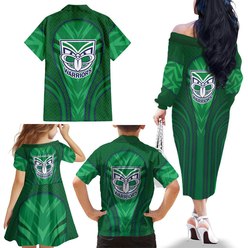 New Zealand Warriors Rugby Mascot Family Matching Off The Shoulder Long Sleeve Dress and Hawaiian Shirt Australian Rugby Culture - Tribal Inspired Warrior