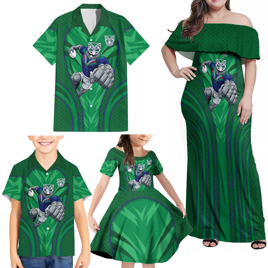 New Zealand Warriors Rugby Mascot Family Matching Off Shoulder Maxi Dress and Hawaiian Shirt Australian Rugby Culture - Tribal Inspired Warrior