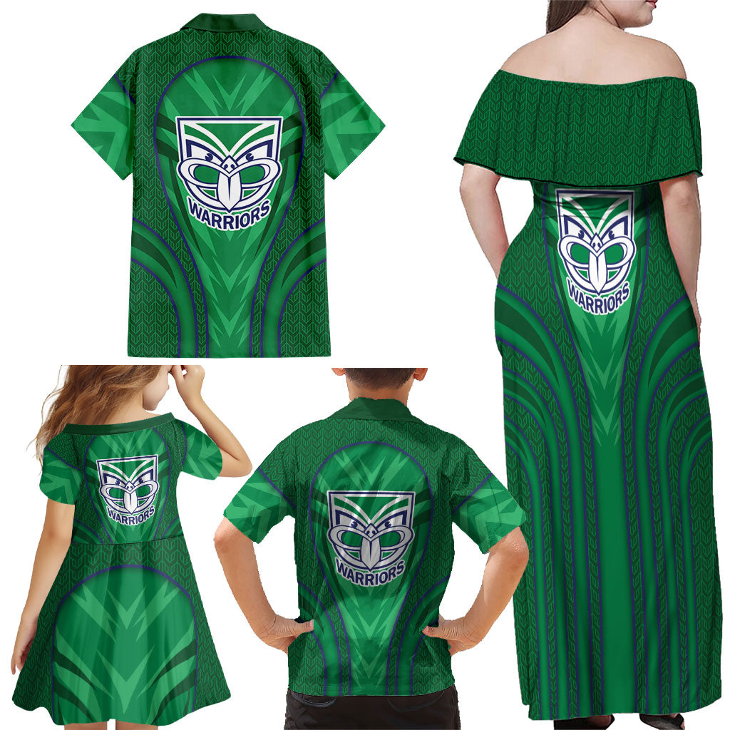 New Zealand Warriors Rugby Mascot Family Matching Off Shoulder Maxi Dress and Hawaiian Shirt Australian Rugby Culture - Tribal Inspired Warrior