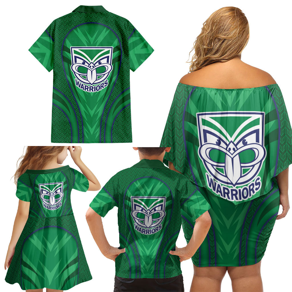 New Zealand Warriors Rugby Mascot Family Matching Off Shoulder Short Dress and Hawaiian Shirt Australian Rugby Culture - Tribal Inspired Warrior