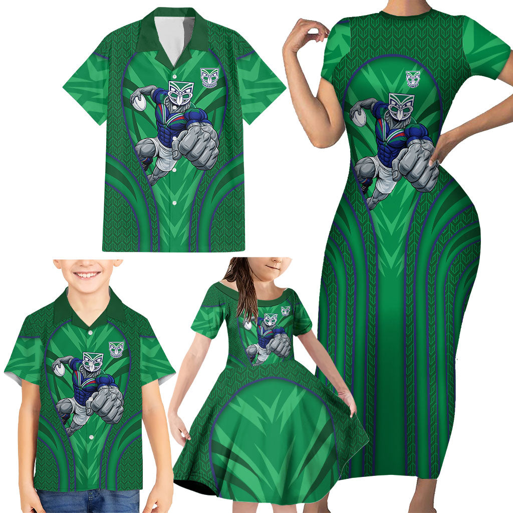 New Zealand Warriors Rugby Mascot Family Matching Short Sleeve Bodycon Dress and Hawaiian Shirt Australian Rugby Culture - Tribal Inspired Warrior