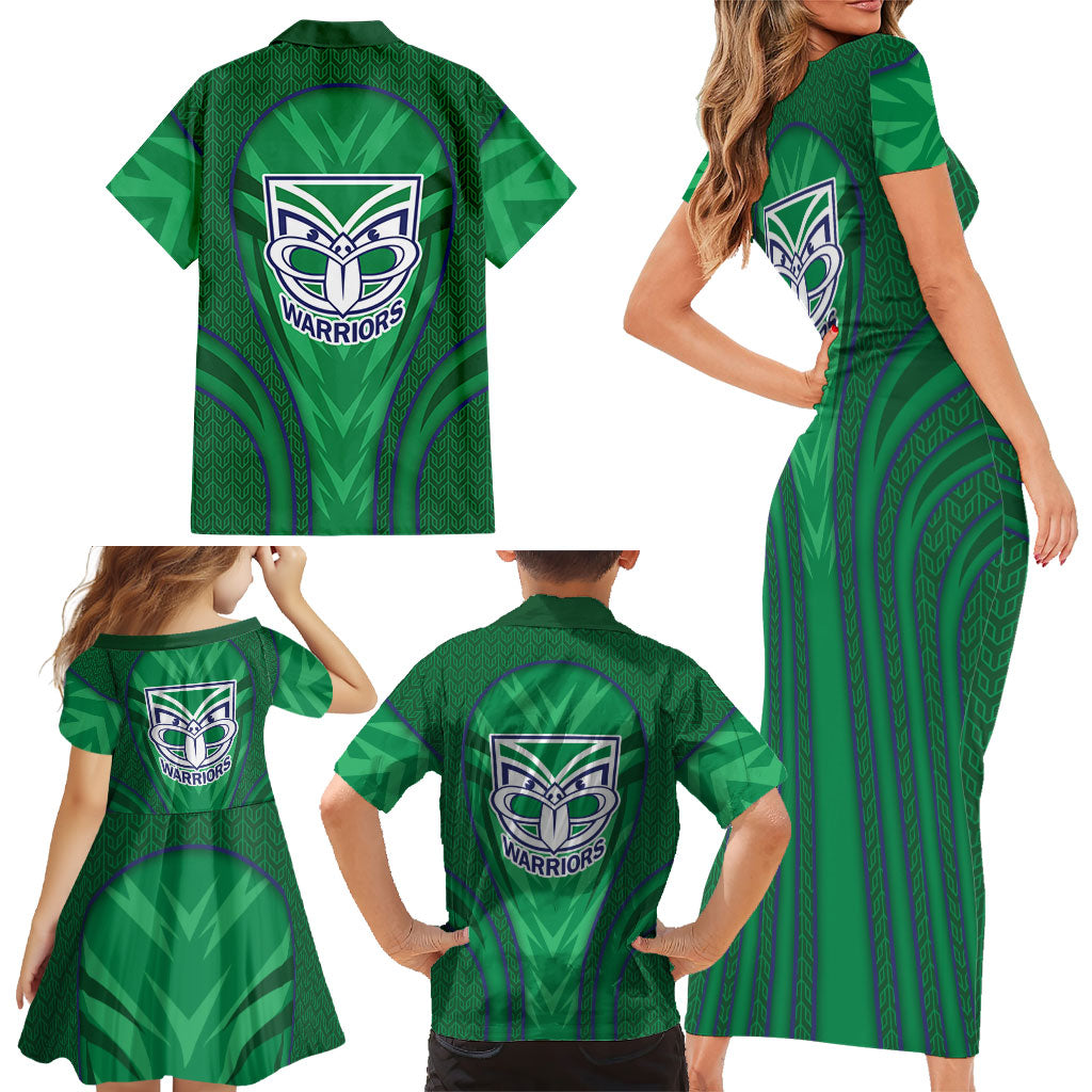 New Zealand Warriors Rugby Mascot Family Matching Short Sleeve Bodycon Dress and Hawaiian Shirt Australian Rugby Culture - Tribal Inspired Warrior