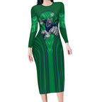 New Zealand Warriors Rugby Mascot Long Sleeve Bodycon Dress Australian Rugby Culture - Tribal Inspired Warrior