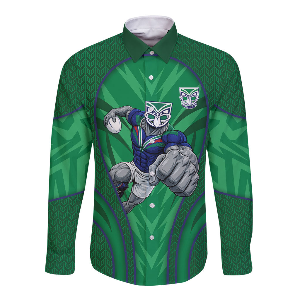 New Zealand Warriors Rugby Mascot Long Sleeve Button Shirt Australian Rugby Culture - Tribal Inspired Warrior