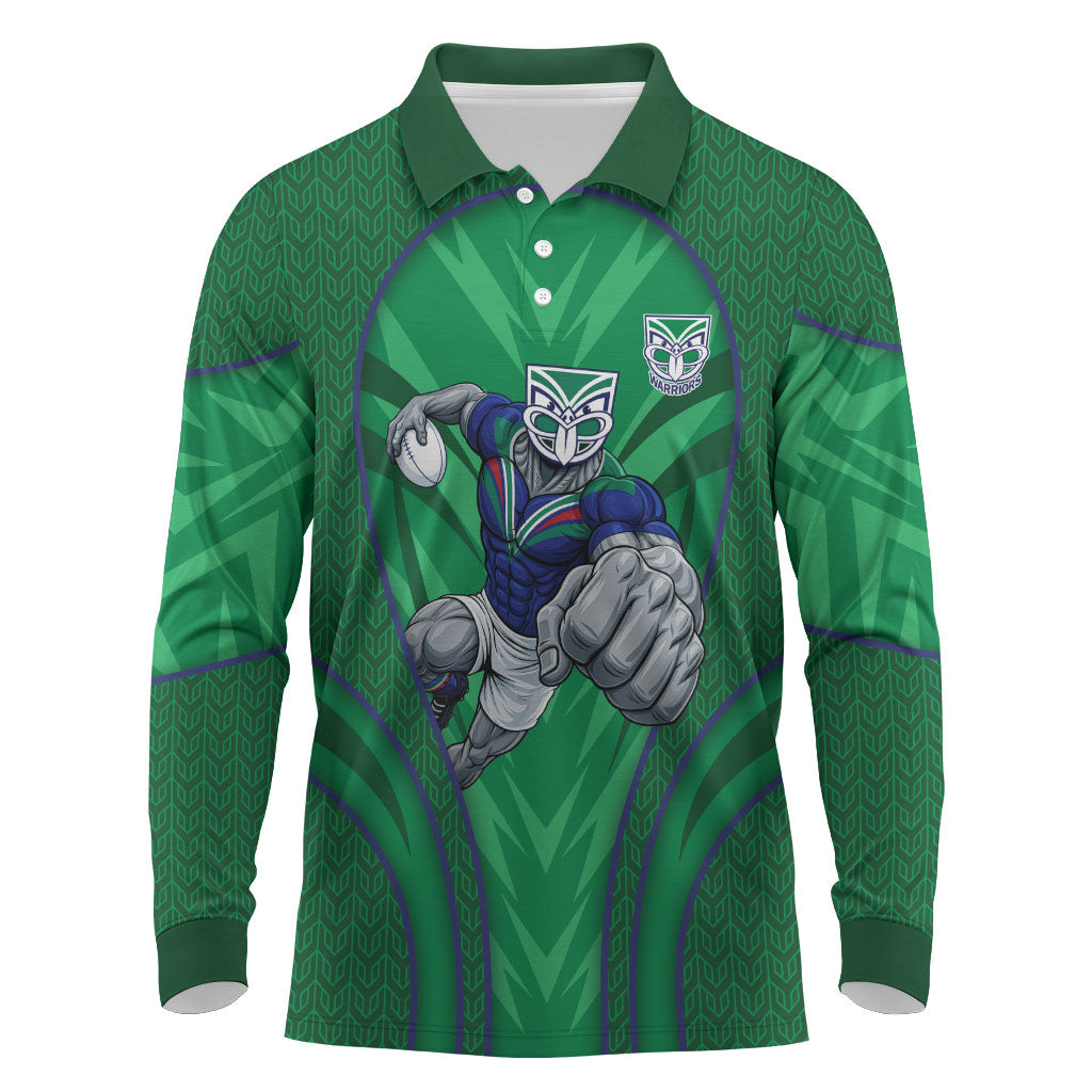 New Zealand Warriors Rugby Mascot Long Sleeve Polo Shirt Australian Rugby Culture - Tribal Inspired Warrior