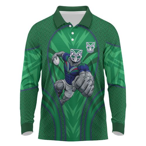 New Zealand Warriors Rugby Mascot Long Sleeve Polo Shirt Australian Rugby Culture - Tribal Inspired Warrior