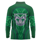 New Zealand Warriors Rugby Mascot Long Sleeve Polo Shirt Australian Rugby Culture - Tribal Inspired Warrior