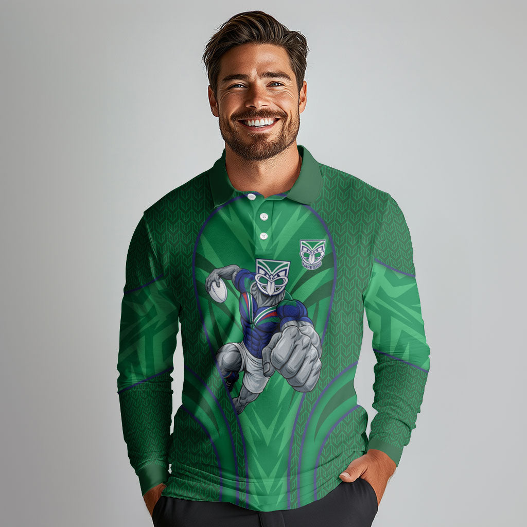 New Zealand Warriors Rugby Mascot Long Sleeve Polo Shirt Australian Rugby Culture - Tribal Inspired Warrior