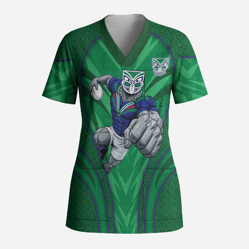 New Zealand Warriors Rugby Mascot Scrub Top Australian Rugby Culture - Tribal Inspired Warrior