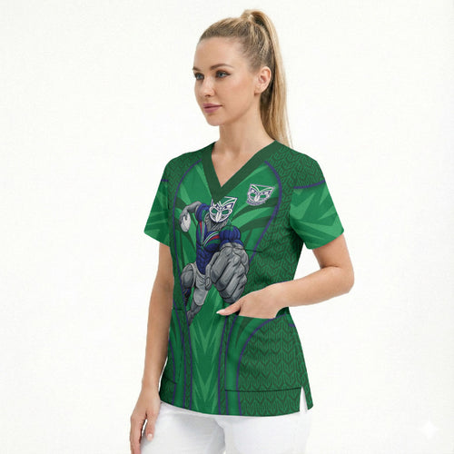 New Zealand Warriors Rugby Mascot Scrub Top Australian Rugby Culture - Tribal Inspired Warrior