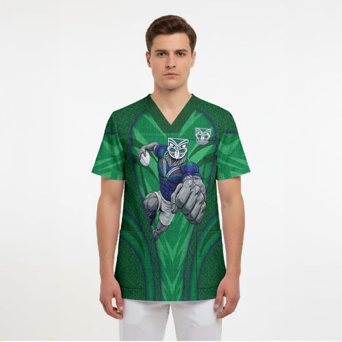 New Zealand Warriors Rugby Mascot Scrub Top Australian Rugby Culture - Tribal Inspired Warrior