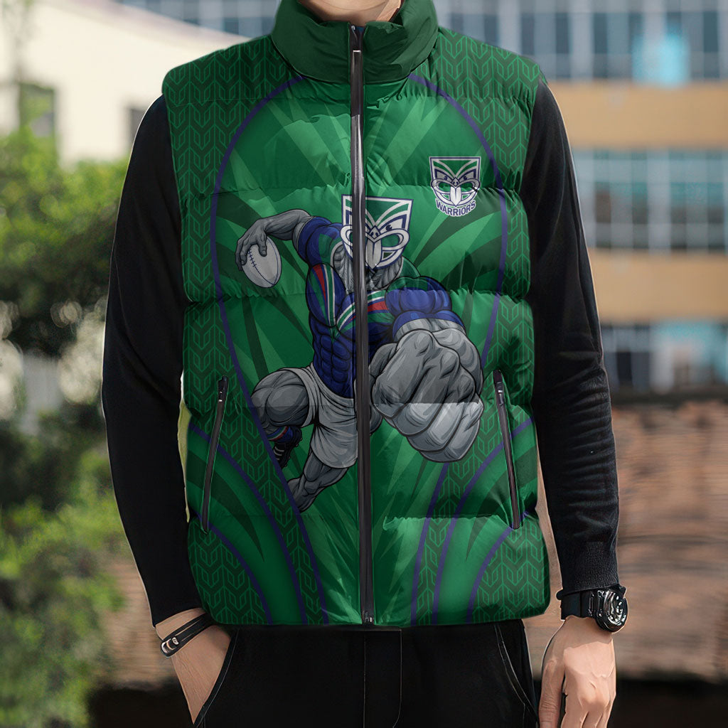 New Zealand Warriors Rugby Mascot Sleeveless Puffer Jacket Australian Rugby Culture - Tribal Inspired Warrior