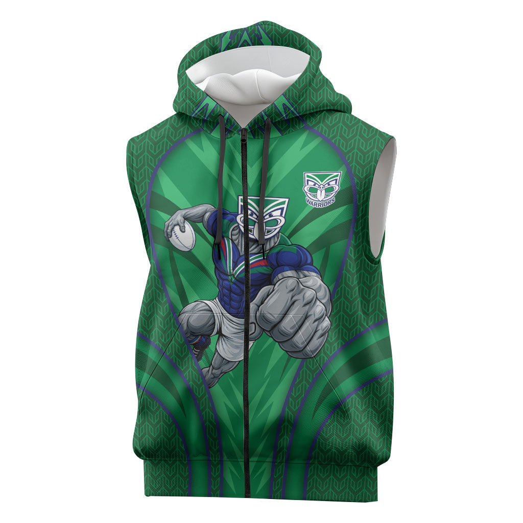 New Zealand Warriors Rugby Mascot Sleeveless Zip Hoodie Australian Rugby Culture - Tribal Inspired Warrior