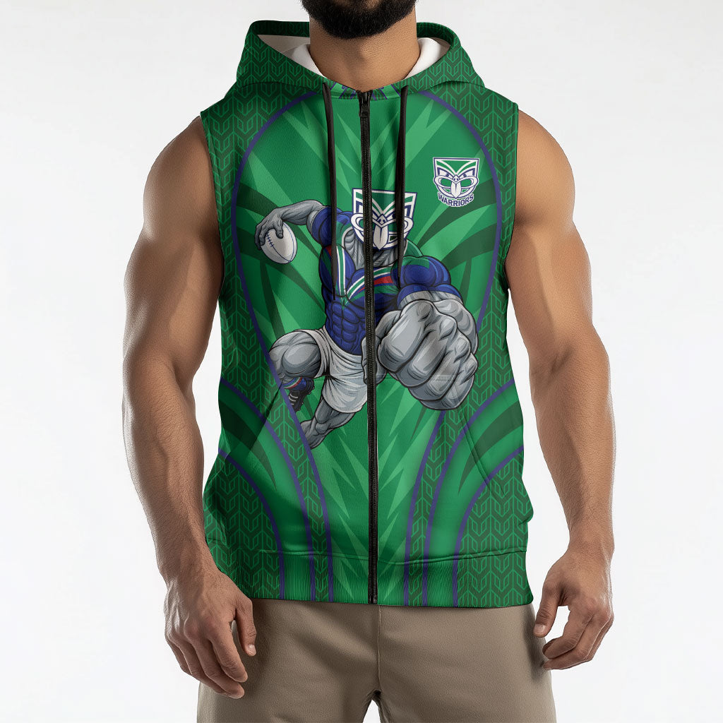 New Zealand Warriors Rugby Mascot Sleeveless Zip Hoodie Australian Rugby Culture - Tribal Inspired Warrior