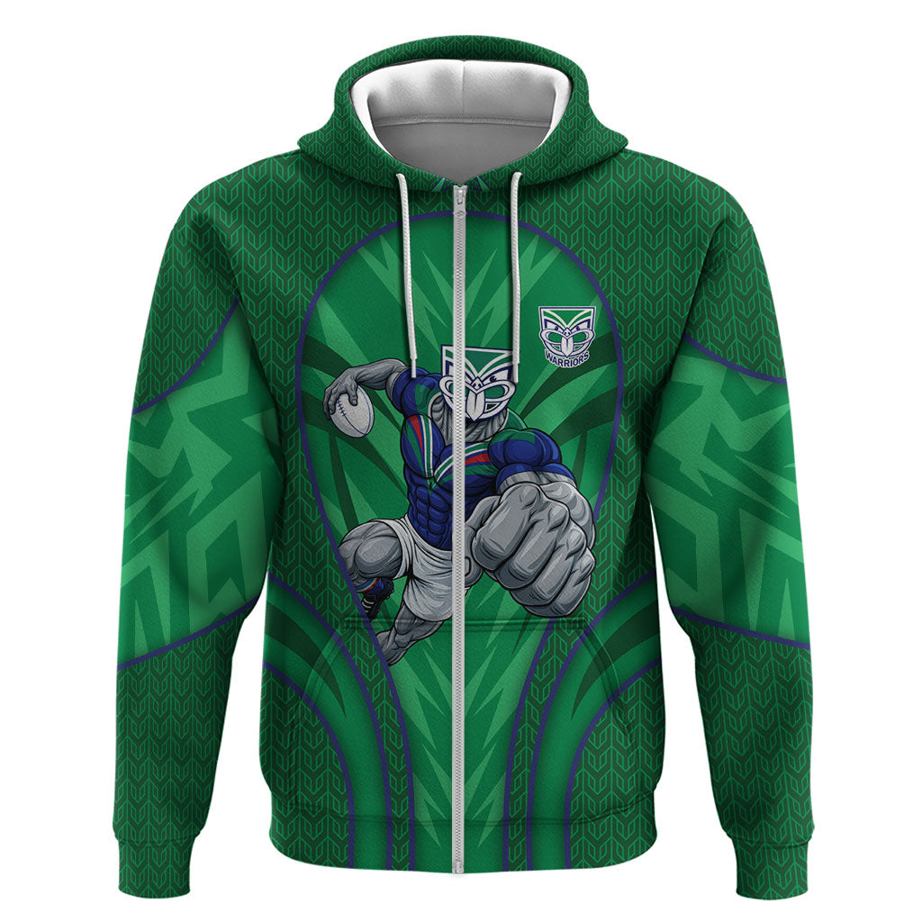 New Zealand Warriors Rugby Mascot Zip Hoodie Australian Rugby Culture - Tribal Inspired Warrior