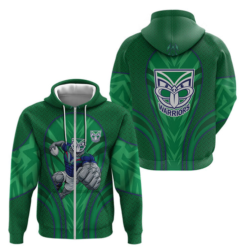 New Zealand Warriors Rugby Mascot Zip Hoodie Australian Rugby Culture - Tribal Inspired Warrior