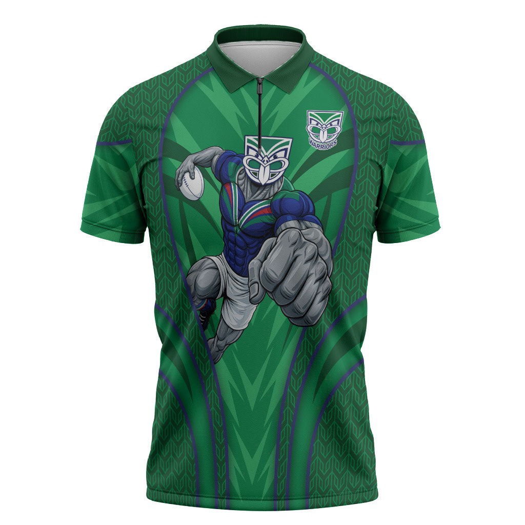 New Zealand Warriors Rugby Mascot Zipper Polo Shirt Australian Rugby Culture - Tribal Inspired Warrior