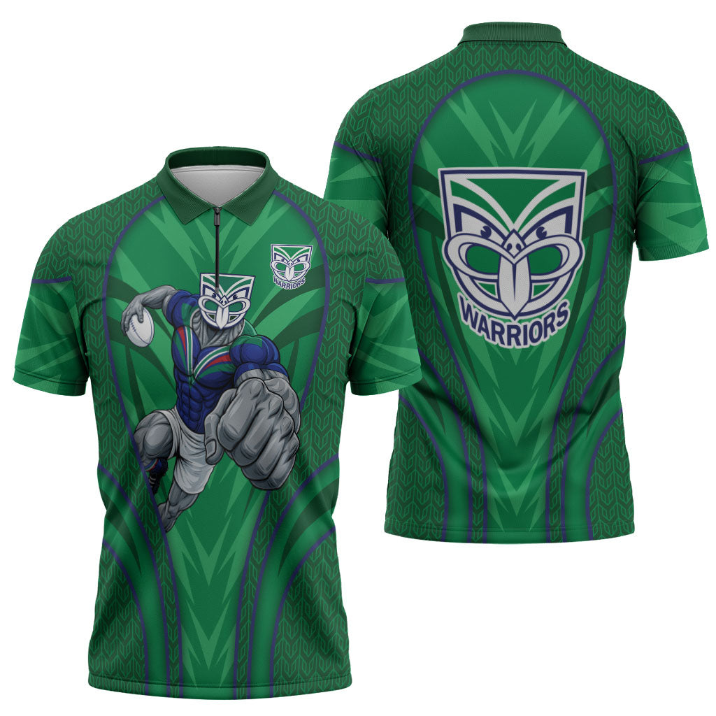 New Zealand Warriors Rugby Mascot Zipper Polo Shirt Australian Rugby Culture - Tribal Inspired Warrior