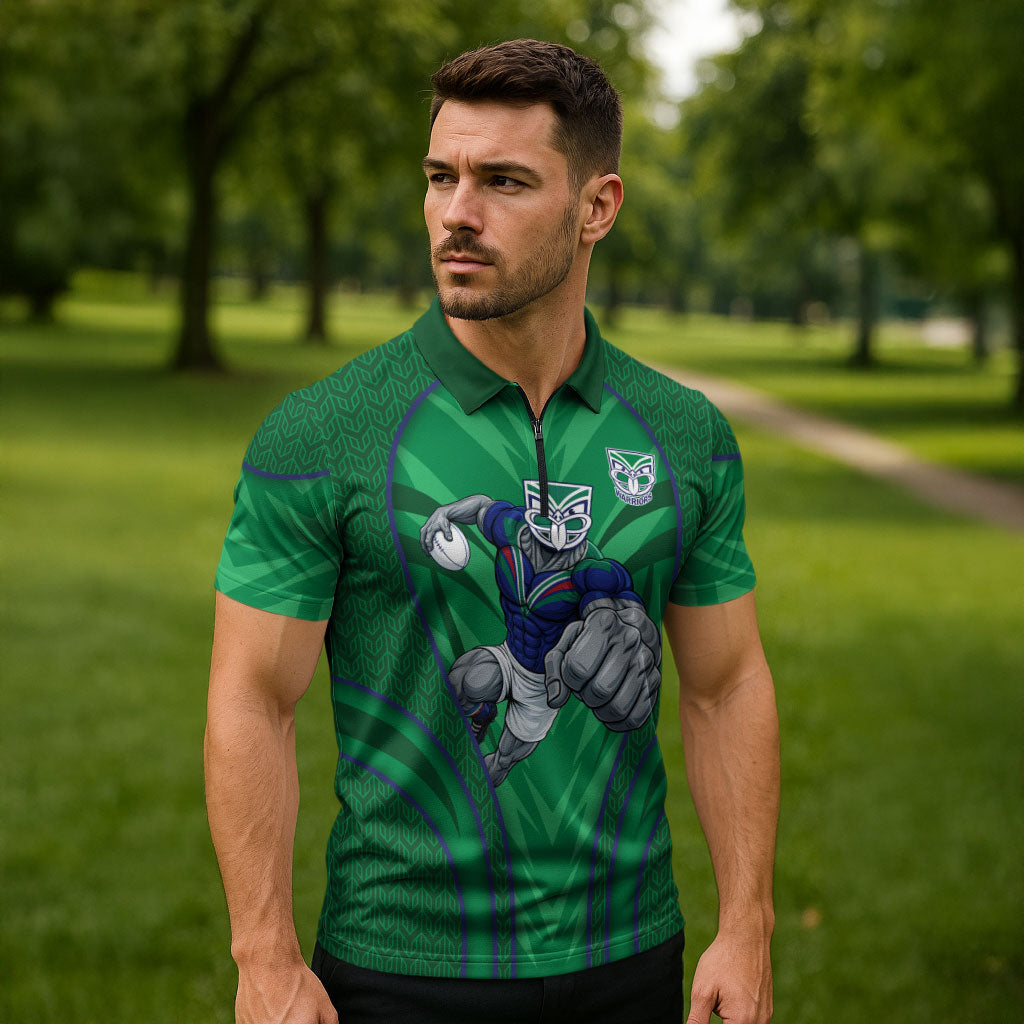 New Zealand Warriors Rugby Mascot Zipper Polo Shirt Australian Rugby Culture - Tribal Inspired Warrior