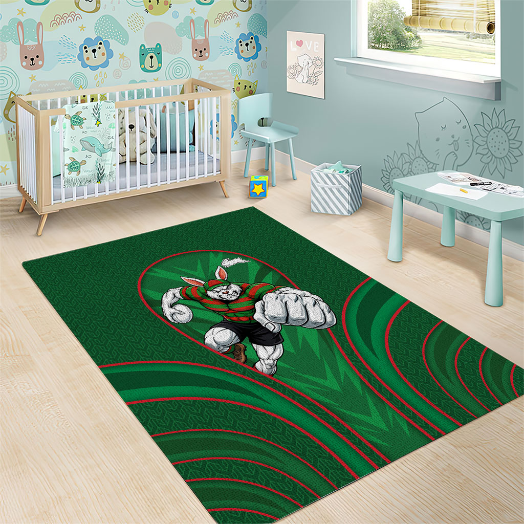 South Sydney Rabbitohs Rugby Mascot Area Rug Australian Rugby Culture - Tribal Inspired Bunny