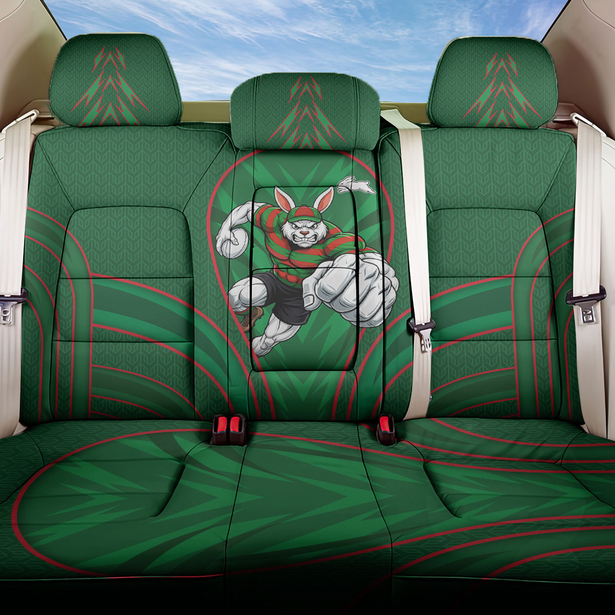 South Sydney Rabbitohs Rugby Mascot Back Car Seat Cover Australian Rugby Culture - Tribal Inspired Bunny