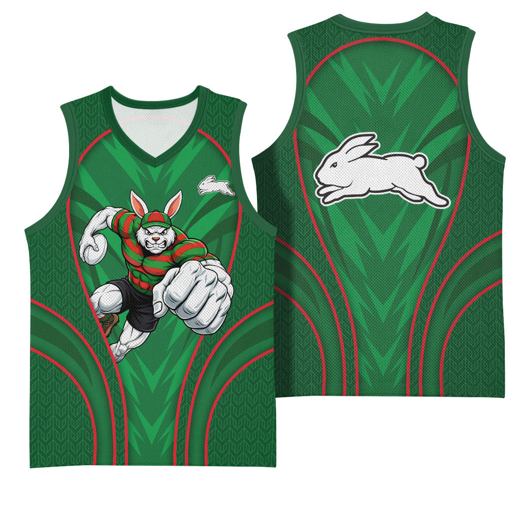 South Sydney Rabbitohs Rugby Mascot Basketball Jersey Australian Rugby Culture - Tribal Inspired Bunny