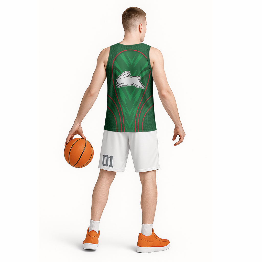 South Sydney Rabbitohs Rugby Mascot Basketball Jersey Australian Rugby Culture - Tribal Inspired Bunny