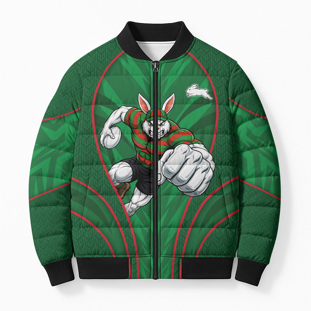 South Sydney Rabbitohs Rugby Mascot Bomber Puffer Jacket Australian Rugby Culture - Tribal Inspired Bunny