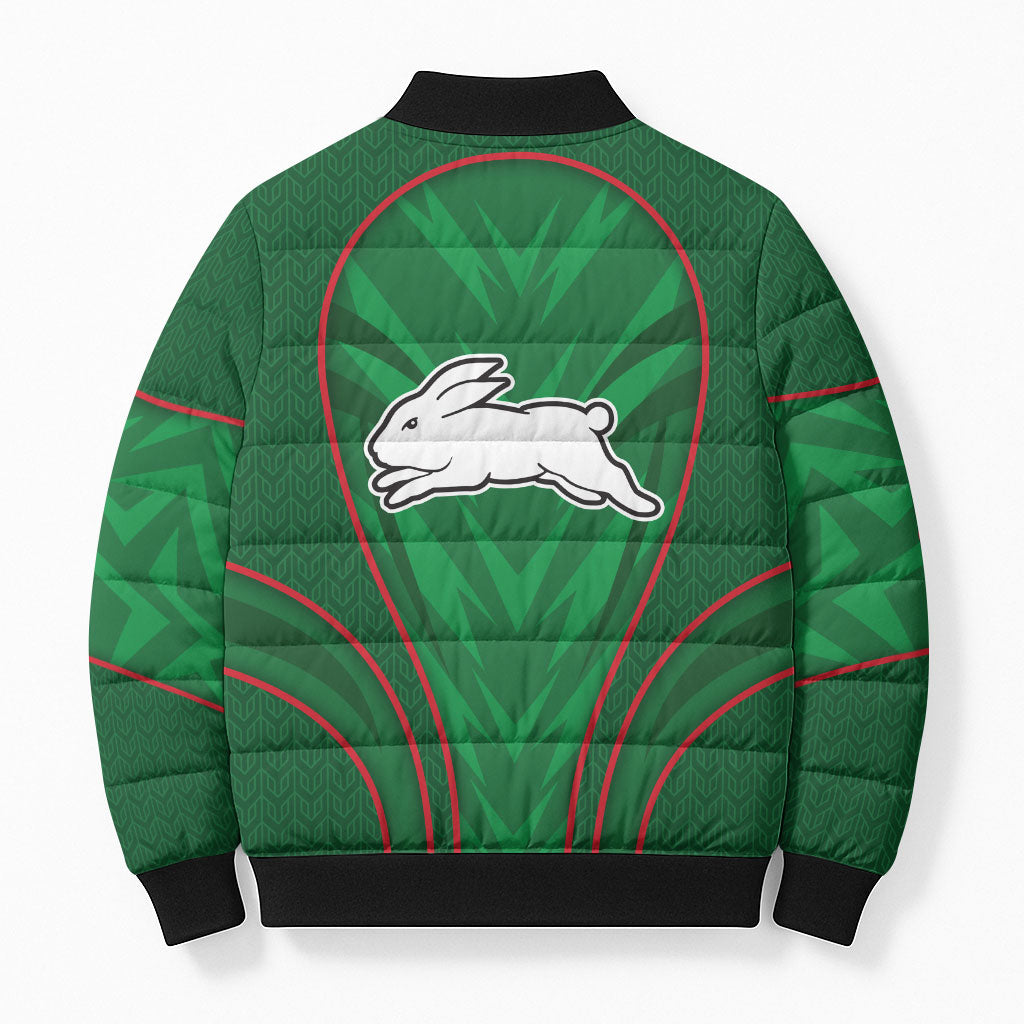 South Sydney Rabbitohs Rugby Mascot Bomber Puffer Jacket Australian Rugby Culture - Tribal Inspired Bunny