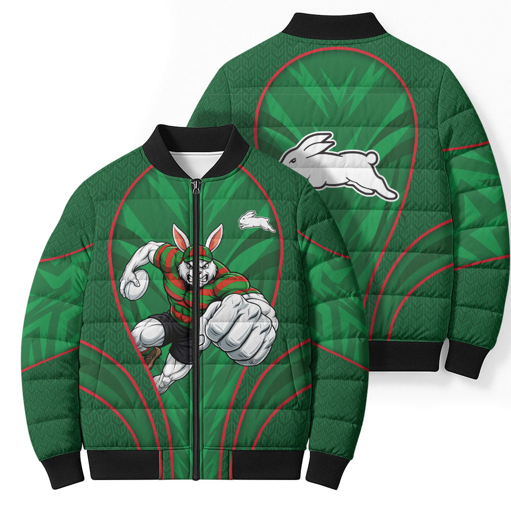 South Sydney Rabbitohs Rugby Mascot Bomber Puffer Jacket Australian Rugby Culture - Tribal Inspired Bunny