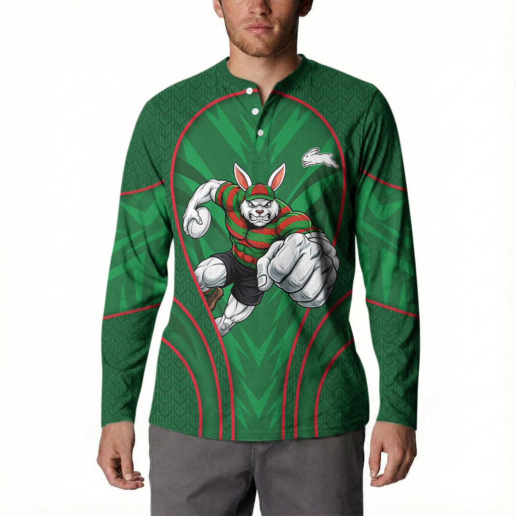 South Sydney Rabbitohs Rugby Mascot Button Sweatshirt Australian Rugby Culture - Tribal Inspired Bunny