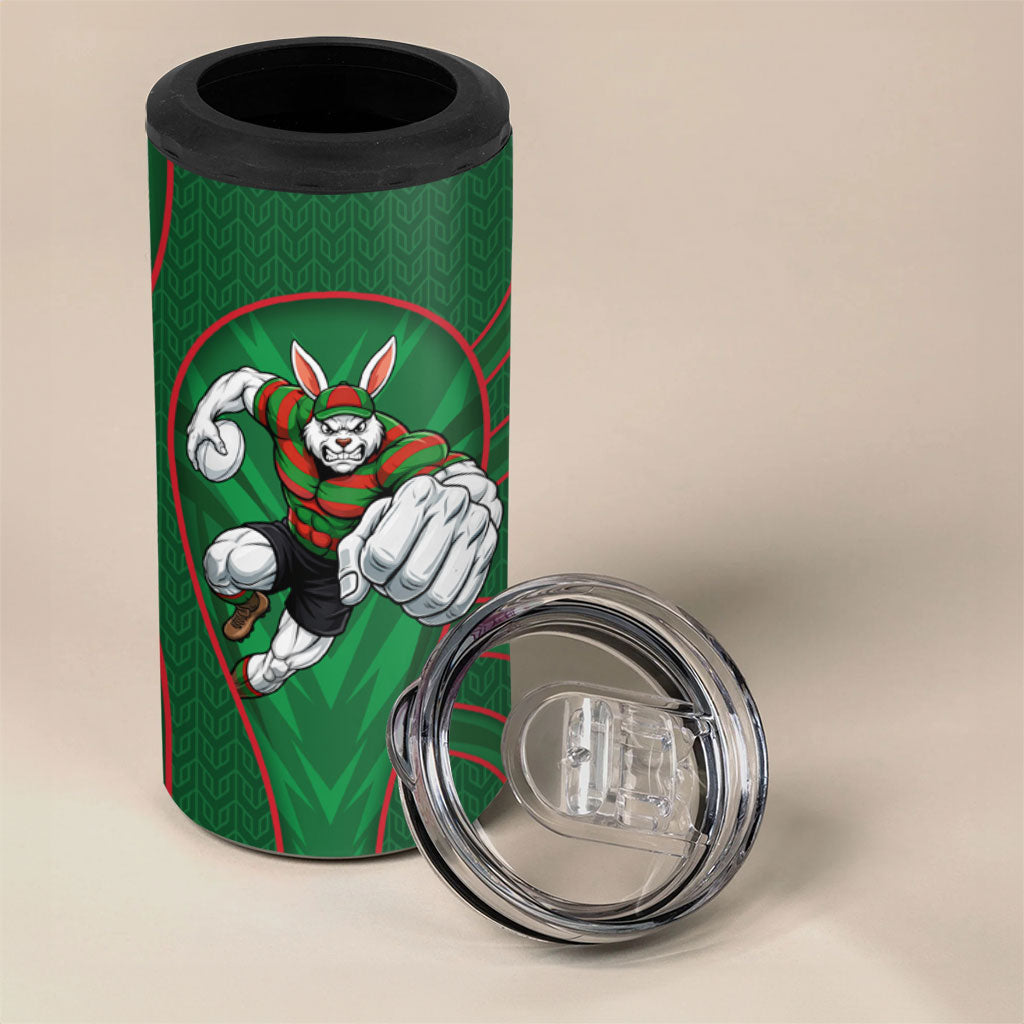 South Sydney Rabbitohs Rugby Mascot 4 in 1 Can Cooler Tumbler Australian Rugby Culture - Tribal Inspired Bunny