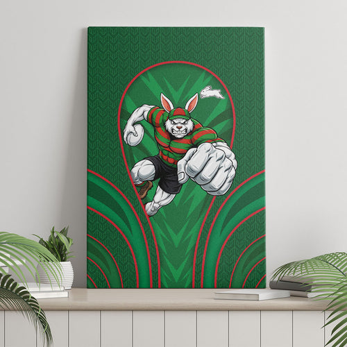 South Sydney Rabbitohs Rugby Mascot Canvas Wall Art Australian Rugby Culture - Tribal Inspired Bunny