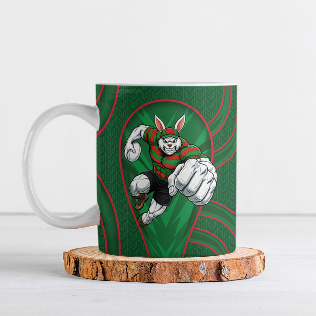 South Sydney Rabbitohs Rugby Mascot Ceramic Mug Australian Rugby Culture - Tribal Inspired Bunny