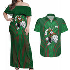 South Sydney Rabbitohs Rugby Mascot Couples Matching Off Shoulder Maxi Dress and Hawaiian Shirt Australian Rugby Culture - Tribal Inspired Bunny