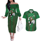 South Sydney Rabbitohs Rugby Mascot Couples Matching Off The Shoulder Long Sleeve Dress and Hawaiian Shirt Australian Rugby Culture - Tribal Inspired Bunny