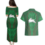 South Sydney Rabbitohs Rugby Mascot Couples Matching Puletasi and Hawaiian Shirt Australian Rugby Culture - Tribal Inspired Bunny