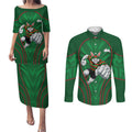 South Sydney Rabbitohs Rugby Mascot Couples Matching Puletasi and Long Sleeve Button Shirt Australian Rugby Culture - Tribal Inspired Bunny