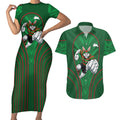 South Sydney Rabbitohs Rugby Mascot Couples Matching Short Sleeve Bodycon Dress and Hawaiian Shirt Australian Rugby Culture - Tribal Inspired Bunny