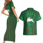 South Sydney Rabbitohs Rugby Mascot Couples Matching Short Sleeve Bodycon Dress and Hawaiian Shirt Australian Rugby Culture - Tribal Inspired Bunny