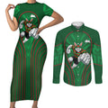 South Sydney Rabbitohs Rugby Mascot Couples Matching Short Sleeve Bodycon Dress and Long Sleeve Button Shirt Australian Rugby Culture - Tribal Inspired Bunny