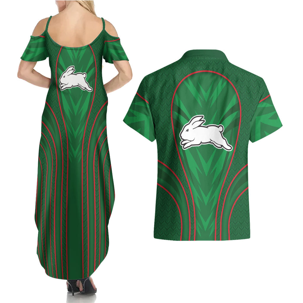 South Sydney Rabbitohs Rugby Mascot Couples Matching Summer Maxi Dress and Hawaiian Shirt Australian Rugby Culture - Tribal Inspired Bunny