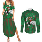 South Sydney Rabbitohs Rugby Mascot Couples Matching Summer Maxi Dress and Long Sleeve Button Shirt Australian Rugby Culture - Tribal Inspired Bunny