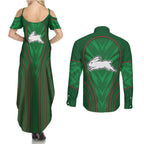 South Sydney Rabbitohs Rugby Mascot Couples Matching Summer Maxi Dress and Long Sleeve Button Shirt Australian Rugby Culture - Tribal Inspired Bunny