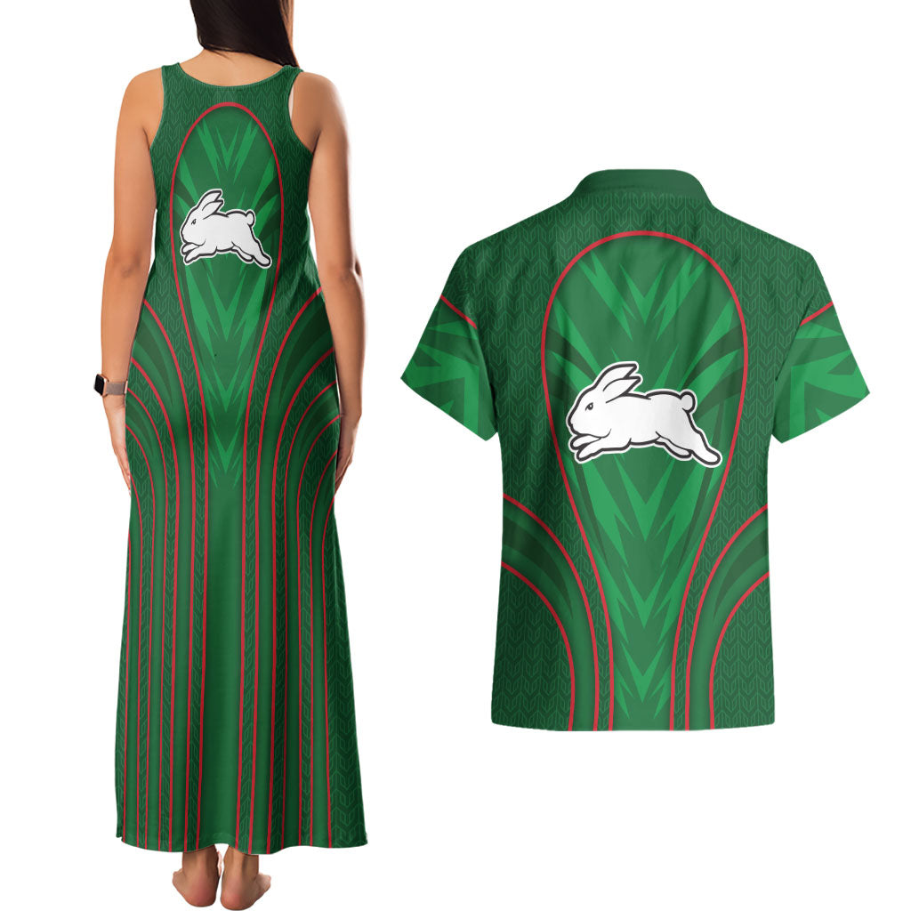 South Sydney Rabbitohs Rugby Mascot Couples Matching Tank Maxi Dress and Hawaiian Shirt Australian Rugby Culture - Tribal Inspired Bunny